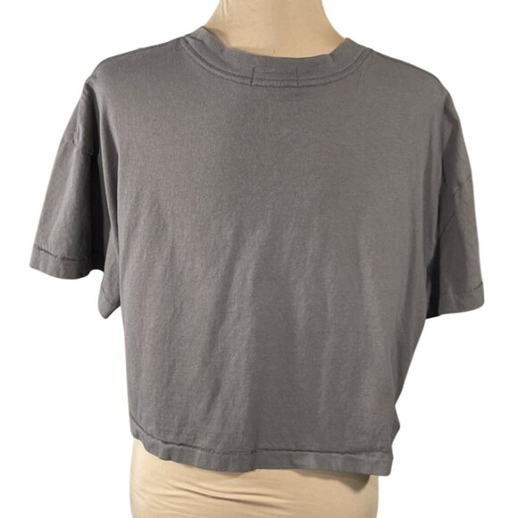 Nuuds Cropped T-Shirt Taupe Size L Large Crew Neck Short Sleeve - Picture 3 of 7
